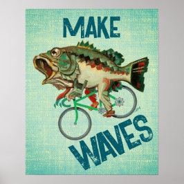 Fische fahren mit einem Motivierend Fahrradplakat Poster