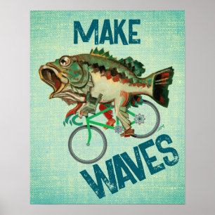 Fische fahren mit einem Motivierend Fahrradplakat Poster