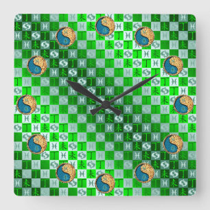 Fische & Feuer Ziege Quadratische Wanduhr