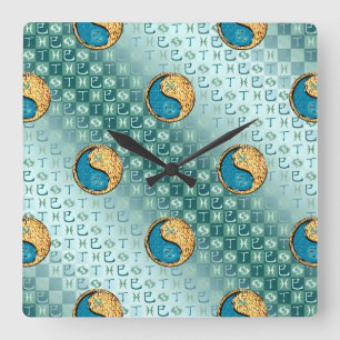 Fische & Feuerschlange Quadratische Wanduhr