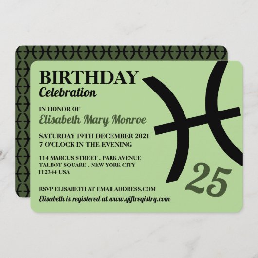 Fische, Fische, Sternzeichen von Zodiac, Geburtsta Einladung (Vorne/Hinten)