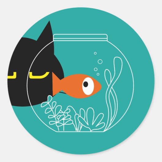 FISCHE! Funny Black Cat Round Stickers (Vorderseite)