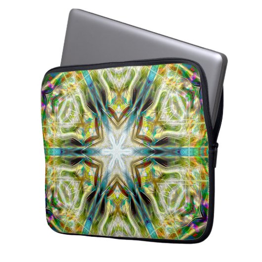 Fische glänzende Sandstruktur Kaleidoskop, grün vo Laptopschutzhülle (Vorderseite Links)