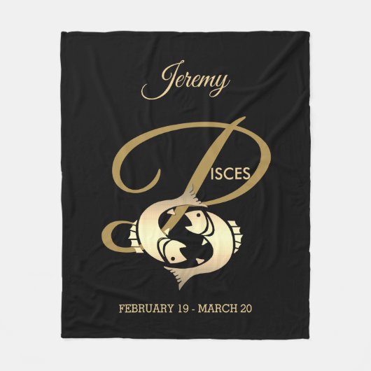 Fische ♓ - Gold Zodiac-Zeichen Fleecedecke (Vorderseite)