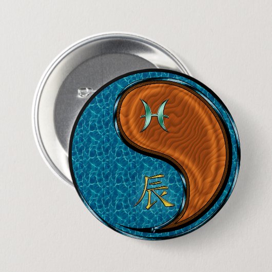 Fische & Holz-Drache Button (Vorne & Hinten)