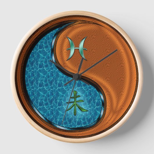 Fische & Holz Ziege Uhr (Vorderseite)