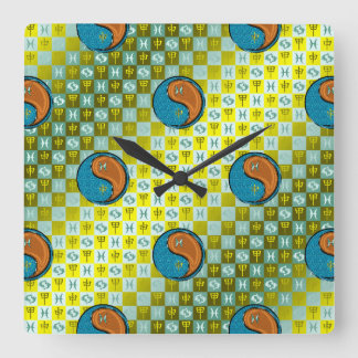 Fische & Holzaffe Quadratische Wanduhr