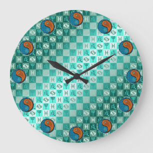 Fische & Holzhund Große Wanduhr