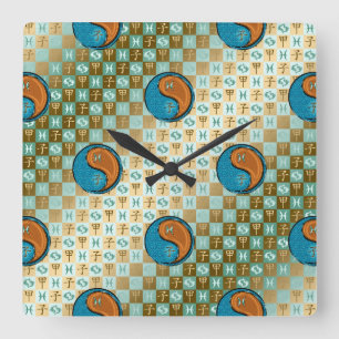 Fische & Holzratte Quadratische Wanduhr