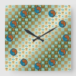 Fische & Holzratte  Quadratische Wanduhr