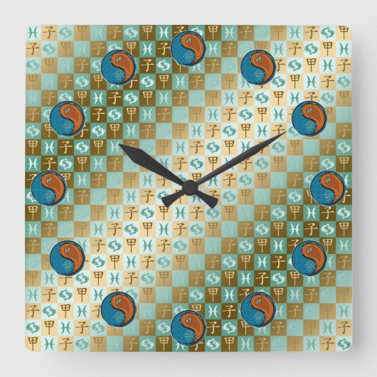 Fische & Holzratte Quadratische Wanduhr (Vorderseite)