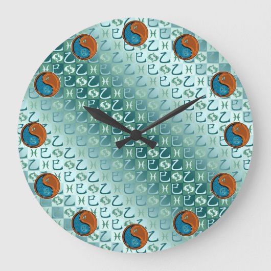 Fische & Holzschlange Große Wanduhr (Vorderseite)