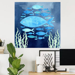 Fische Im Meer Gedehntes Leinwandbild Poster