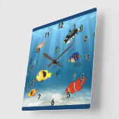 Fische im Ozean Quadratische Wanduhr (Winkel)