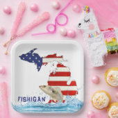 Fische in Wasser mit Fahne Michigan Pappteller (Party)