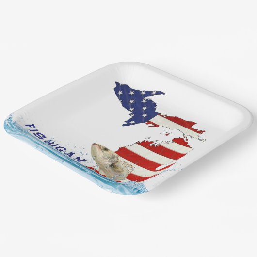 Fische in Wasser mit Fahne Michigan Pappteller (Gewinkelt)