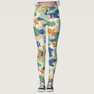 Fische Lächeln Starfish Bubbly Oktopus Camouflage Leggings
