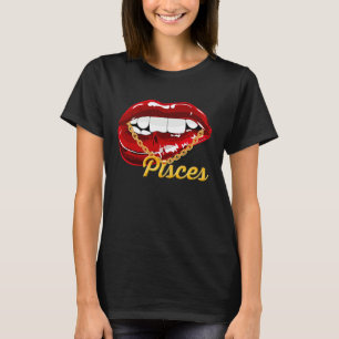 Fische-Mädchen Saftige Lippen Goldkette Astrologie T-Shirt