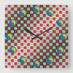 Fische & Metall-Tiger Quadratische Wanduhr