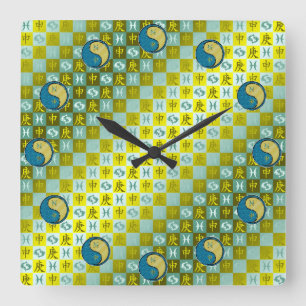Fische & Metallaffe Quadratische Wanduhr
