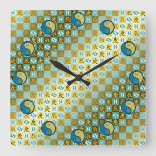 Fische & Metalldrache Quadratische Wanduhr