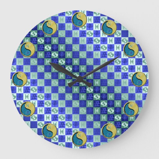 Fische & Metallener Ochse Große Wanduhr (Vorderseite)