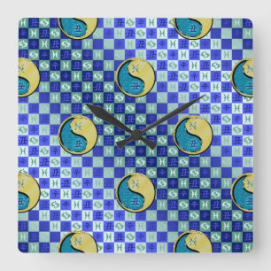 Fische & Metallener Ochse Quadratische Wanduhr