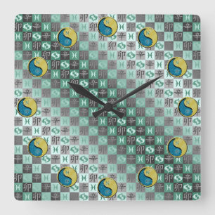 Fische & Metallkaninchen Quadratische Wanduhr