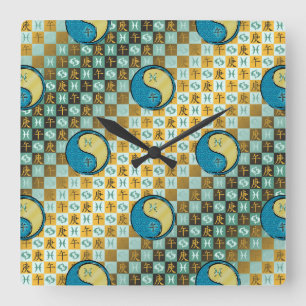 Fische & Metallpferd Quadratische Wanduhr