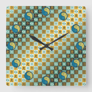 Fische & Metallpferd Quadratische Wanduhr