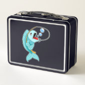 Fische mit Angelrute Metall Brotdose (Rückseite)