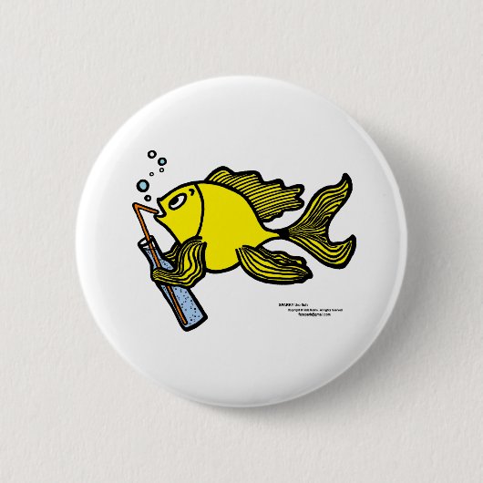 Fische mit einem Getränk, trinkende Fische Button (Vorderseite)