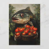 Fische mit einem Korb voller Tomaten Postkarte (Vorderseite)