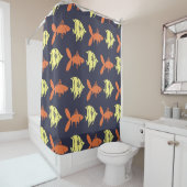 Fische mit grafisch orangefarbenem Gelb Duschvorhang (Beispiel)