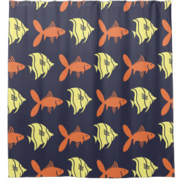 Fische mit grafisch orangefarbenem Gelb Duschvorhang