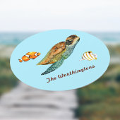 Fische mit Meeresschildkröte auf dem Wasser Runder Pappuntersetzer