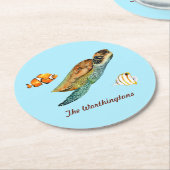Fische mit Meeresschildkröte auf dem Wasser Runder Pappuntersetzer (Angewinkelt)