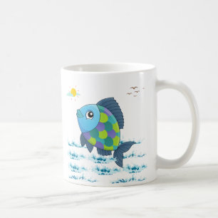Fische mit Sonne und Vögel im Himmel über Wasser C Kaffeetasse