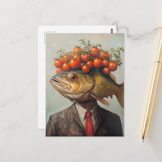 Fische mit Tomaten auf seinem Kopf Postkarte (Vorderseite/Rückseite Beispiel)