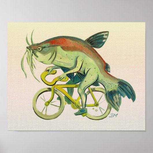Fische reiten mit dem Fahrrad Warme Hintergrund Poster (Vorne)
