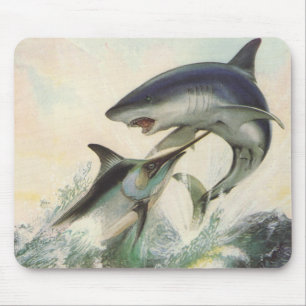 Fische - schwarzer Speerfisch u. Mako-Haifisch Mousepad