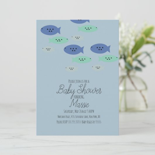 Fische schwimmen Aquarium Blue Baby Dusche Einladung (Stehend Vorderseite)