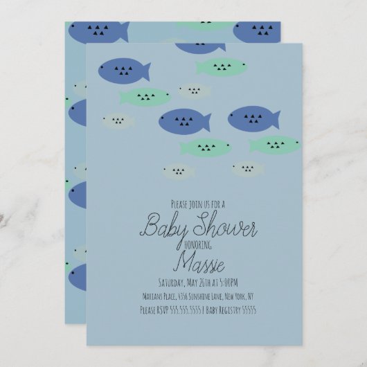 Fische schwimmen Aquarium Blue Baby Dusche Einladung (Vorne/Hinten)