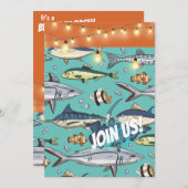 Fische schwimmen Beach Mural Geburtstag Bash Party Einladung (Vorne/Hinten)