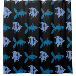 Fische Schwimmen Grafisches Blau auf jeder Farbe Duschvorhang