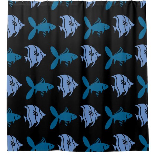 Fische Schwimmen Grafisches Blau auf jeder Farbe Duschvorhang (Vorderseite)