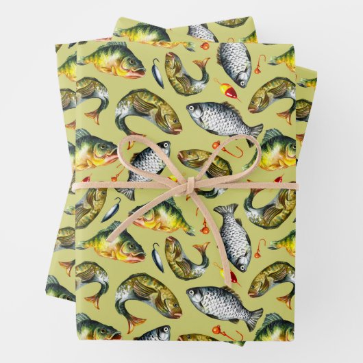 Fische schwimmen Hooks Angler Aquarell Fishing The Geschenkpapier Set (Beispiel)