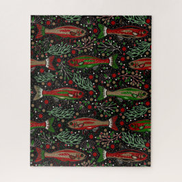 Fische Schwimmen Rot und Grün Weihnachten Brook Fo Puzzle