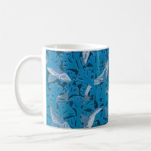 Fische Schwimmen Seetang Koralle Blau Vintag Class Kaffeetasse