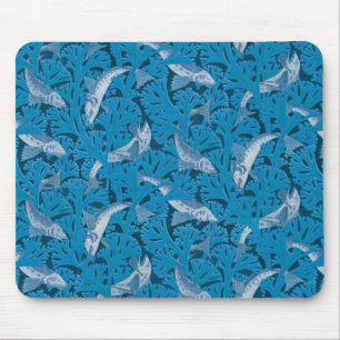 Fische Schwimmen Seetang Koralle Blau Vintag Class Mousepad